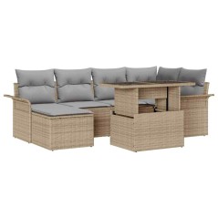 vidaXL Set divani da giardino 7 pezzi con cuscini beige in polyrattan