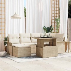 vidaXL Set giardino 7 pezzi con cuscini in rattan beige