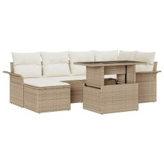 vidaXL Set giardino 7 pezzi con cuscini in rattan beige