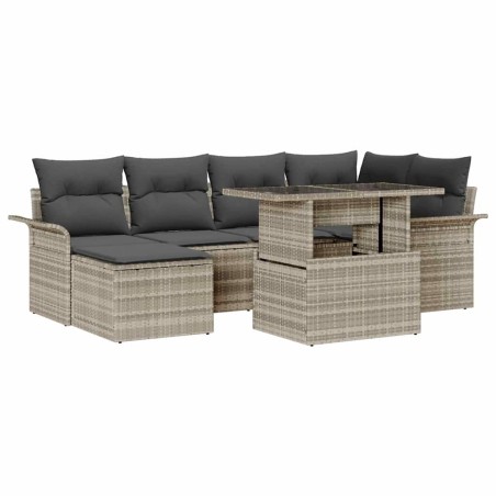 vidaXL Set da giardino 7 pezzi con cuscini grigio chiaro in rattan sintetico