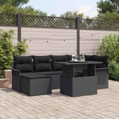 vidaXL Set Divano da Giardino 7 Pezzi con Cuscini Rattan Poly Nero