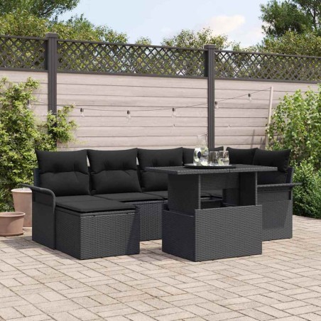 vidaXL Set Divano da Giardino 7 Pezzi con Cuscini Rattan Poly Nero