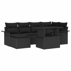 vidaXL Set Divano da Giardino 7 Pezzi con Cuscini Rattan Poly Nero