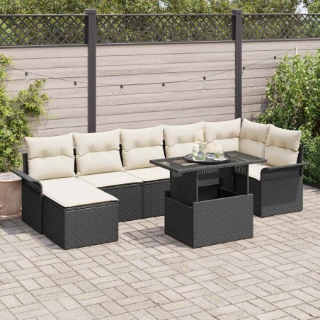 vidaXL Set di divani da giardino in 8 pezzi con cuscini neri in poly rattan