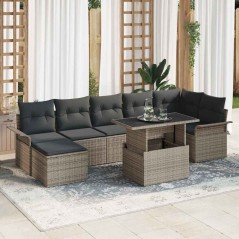 vidaXL Set Divano da Giardino 8 Pezzi con Cuscini Grigio in Rattan Sintetico
