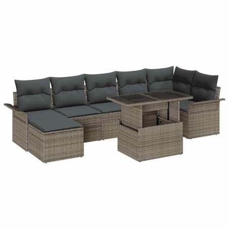 vidaXL Set Divano da Giardino 8 Pezzi con Cuscini Grigio in Rattan Sintetico