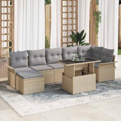 vidaXL Set di Sofà da Giardino in 8 Pezzi con Cuscini Beige in Rattan Sintetico