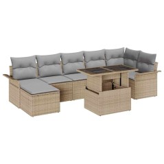 vidaXL Set di Sofà da Giardino in 8 Pezzi con Cuscini Beige in Rattan Sintetico