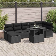 vidaXL Set di Divani da Giardino da 8 Pezzi con Cuscini Nero Polyrattan