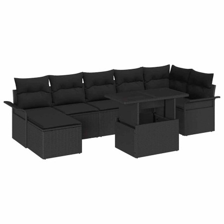 vidaXL Set di Divani da Giardino da 8 Pezzi con Cuscini Nero Polyrattan