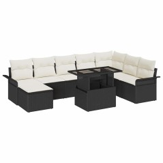 vidaXL Set di Divani da Giardino 9 Pezzi con Cuscini Neri in Rattan Sintetico