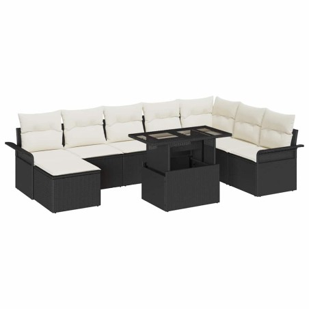 vidaXL Set di Divani da Giardino 9 Pezzi con Cuscini Neri in Rattan Sintetico