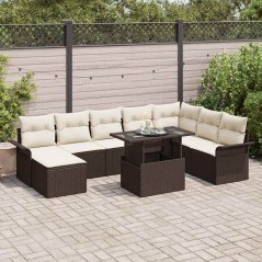 vidaXL Set di divani da giardino 9 pezzi con cuscini marroni in rattan sintetico