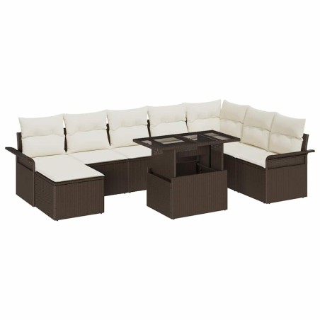 vidaXL Set di divani da giardino 9 pezzi con cuscini marroni in rattan sintetico