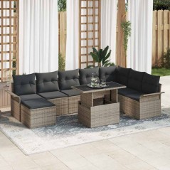 vidaXL Set di divani da giardino da 9 pezzi con cuscini grigi in rattan sintetico
