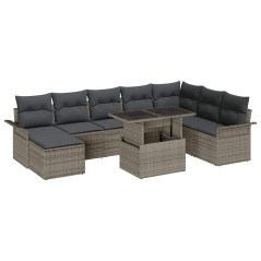 vidaXL Set di divani da giardino da 9 pezzi con cuscini grigi in rattan sintetico
