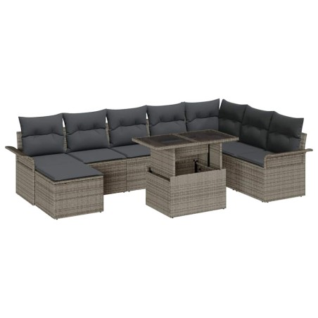 vidaXL Set di divani da giardino da 9 pezzi con cuscini grigi in rattan sintetico