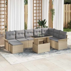 vidaXL Set Giardino 9 Pezzi con Cuscini Beige in Rattan Sintetico