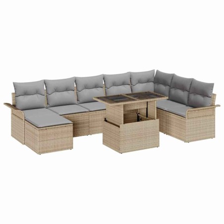 vidaXL Set Giardino 9 Pezzi con Cuscini Beige in Rattan Sintetico