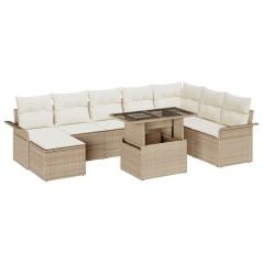 vidaXL Set di divani da giardino in 9 pezzi con cuscini beige in rattan sintetico