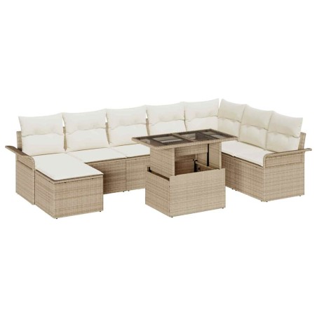 vidaXL Set di divani da giardino in 9 pezzi con cuscini beige in rattan sintetico