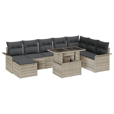 vidaXL Set da Giardino 9 Pezzi con Cuscini Grigio Chiaro in Rattan Sintetico