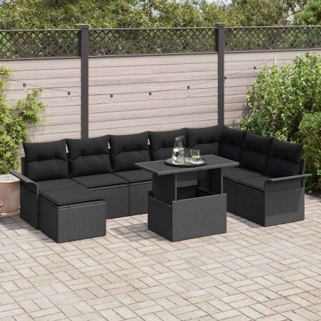 vidaXL Set da giardino con 9 pezzi e cuscini in rattan nero