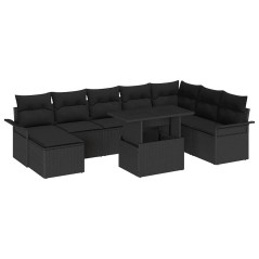vidaXL Set da giardino con 9 pezzi e cuscini in rattan nero