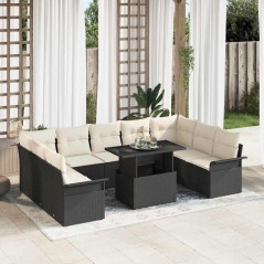vidaXL Set da giardino 10 pezzi con cuscini in rattan sintetico nero
