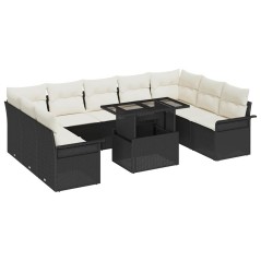 vidaXL Set da giardino 10 pezzi con cuscini in rattan sintetico nero
