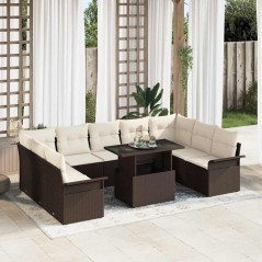 vidaXL Set di Divano da Giardino 10 Pezzi con Cuscini Rattan Poliestere Marrone