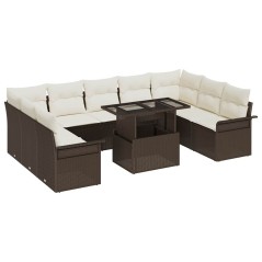 vidaXL Set di Divano da Giardino 10 Pezzi con Cuscini Rattan Poliestere Marrone