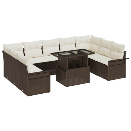 vidaXL Set di Divano da Giardino 10 Pezzi con Cuscini Rattan Poliestere Marrone