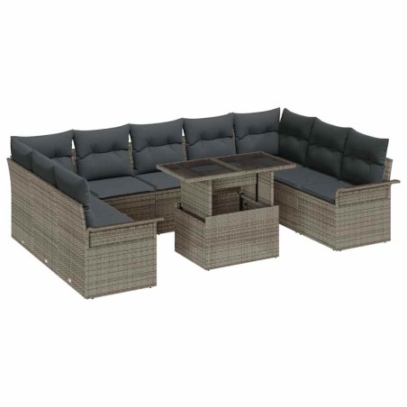vidaXL Set da Giardino con Divano di 10 Pezzi, Cuscini Grigi in Rattan Sintetico
