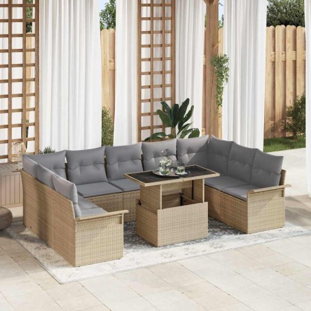 vidaXL Set da giardino 10 pezzi con cuscini in rattan sintetico beige