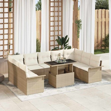 vidaXL Set di Divani da Giardino 10 Pezzi con Cuscini Beige in Rattan Sintetico