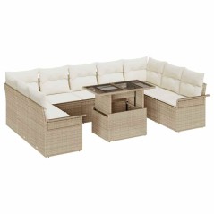 vidaXL Set di Divani da Giardino 10 Pezzi con Cuscini Beige in Rattan Sintetico