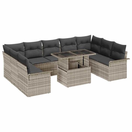 vidaXL Set di divano da giardino a 10 pezzi con cuscini grigio chiaro in polyrattan