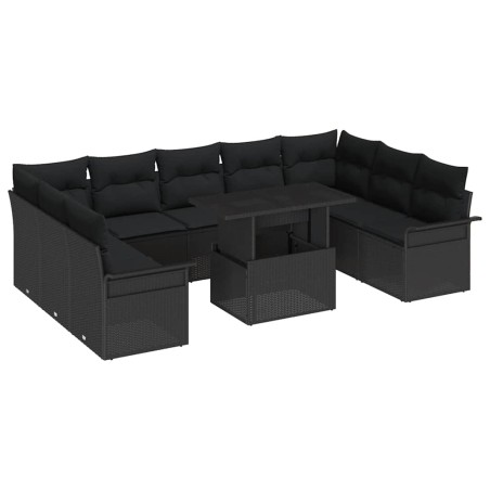 vidaXL Set di Divano da Giardino da 10 Pezzi con Cuscini Neri in Rattan Sintetico