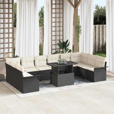 vidaXL Set Divano da Giardino 11 pcs Nero Marrone 100 x 55 x 73 cm