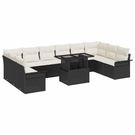 vidaXL Set Divano da Giardino 11 pcs Nero Marrone 100 x 55 x 73 cm