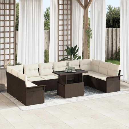 vidaXL Set Giardino 11 Pezzi con Cuscini Rattan Poly Brown