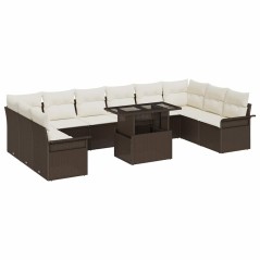 vidaXL Set Giardino 11 Pezzi con Cuscini Rattan Poly Brown