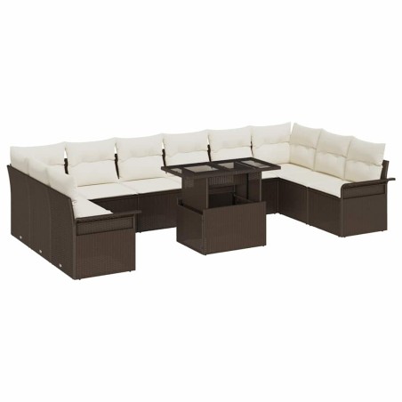 vidaXL Set Giardino 11 Pezzi con Cuscini Rattan Poly Brown