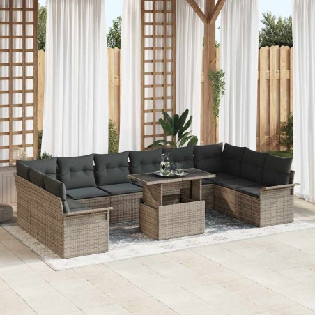 vidaXL Set di divani da giardino da 11 pezzi con cuscini grigi in polirattan