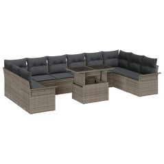 vidaXL Set di divani da giardino da 11 pezzi con cuscini grigi in polirattan