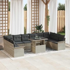 vidaXL Set di divano da giardino 11 pezzi in rattan sintetico con cuscini grigio chiaro