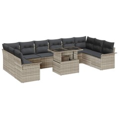 vidaXL Set di divano da giardino 11 pezzi in rattan sintetico con cuscini grigio chiaro