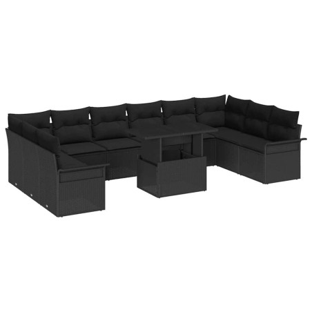 vidaXL Set Divano da Giardino 11 Pezzi con Cuscini Neri in Rattan Sintetico