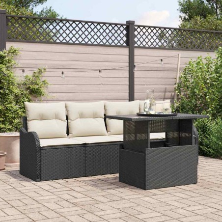 vidaXL Set divano giardino 5 pezzi con cuscini in polyrattan neri